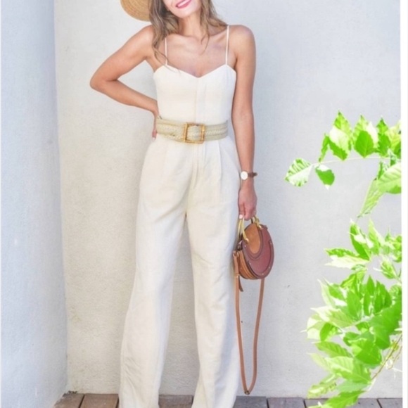 Zara Sand Rustic Linen Blend Jumpsuit Blogger Favorite - Picture 3 of 9